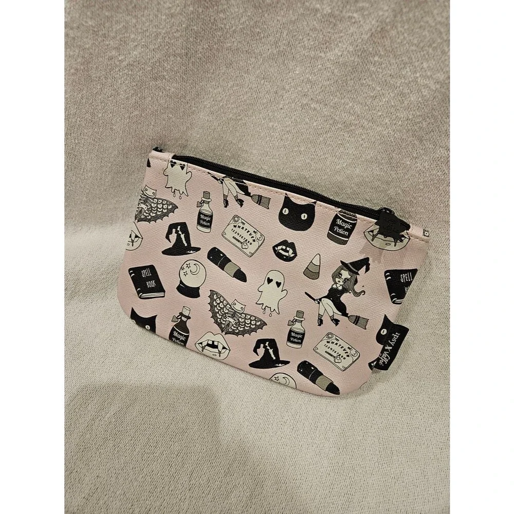 Ipsy x Valfre Makeup Cosmetic Pouch Pink Spooky Witch Print Halloween Goth
